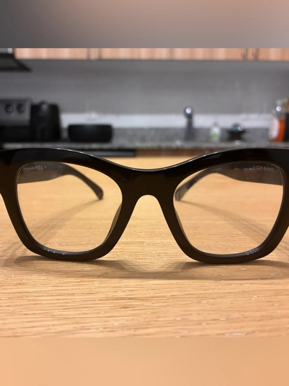 CHANEL Black Acetate Rectangular Glasses with Silver CC Accent